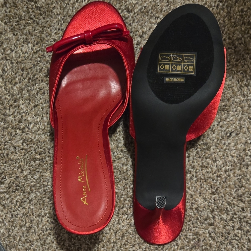 Michele Red Satin Mules with Bow